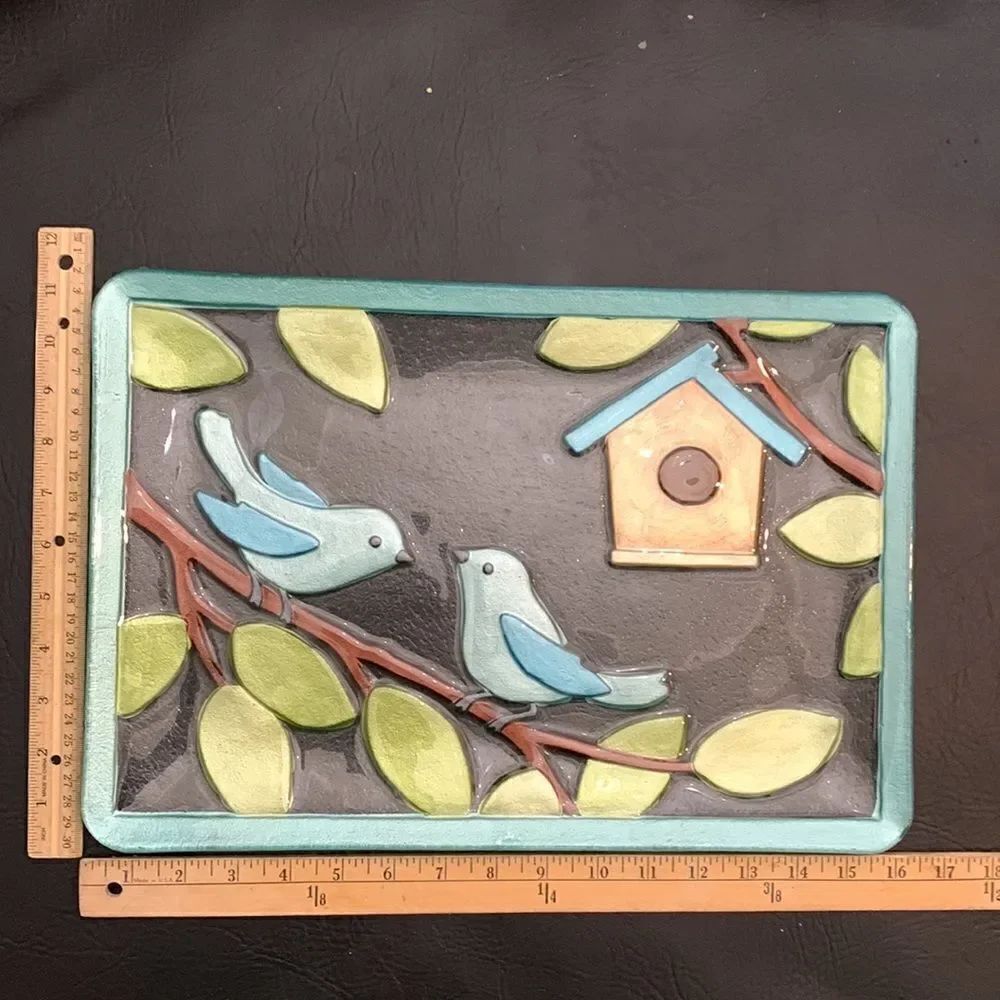Blue Birds Glass Art 11 Inches X 16 Inches Heavy Metal Display Stand Included - Picture 7 of 9
